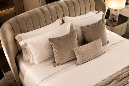 Upholstered Velvet Bed with Curved Headboard - Excellent Condition