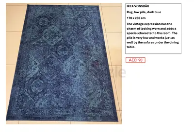 IKEA VONSBÄK low-pile dark blue rug 170 x 230 cm