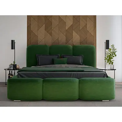 Modern Green Upholstered Bed with Padded Headboard