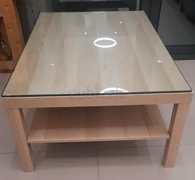 Modern Light Wood Coffee Table with Glass Top and Storage Shelf
