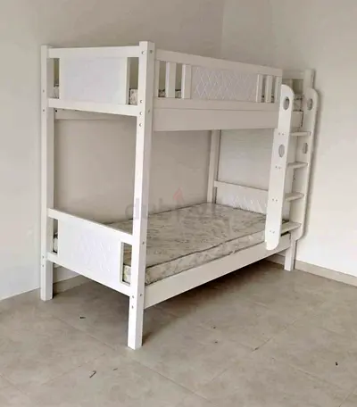 Sturdy White Wooden Bunk Bed with Ladder