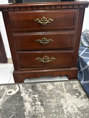 Classic Dark Wood Nightstand with Three Drawers