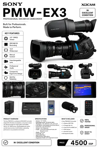 🔥 AED 4,500 ONLY 🔥

SONY PMW-EX3
PROFESSIONAL XDCAM EX CAMCORDER

✔ Excellent Condition
✔ Only 132