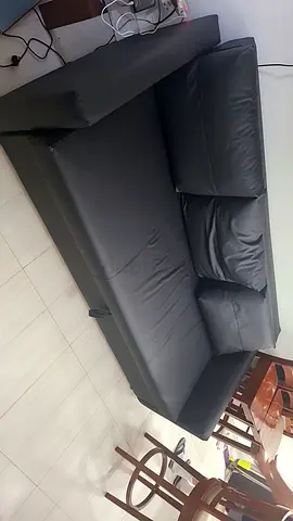 Black Leather Sofa Bed with Removable Cushions