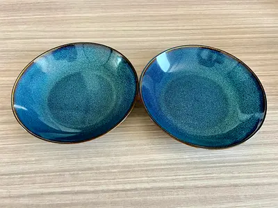Set of 2 Blue Glazed Ceramic Serving Bowls IKEA