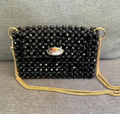 Black crystal handmade luxury bag