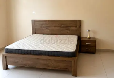 Wooden Queen Bed Frame with Mattress and Nightstand