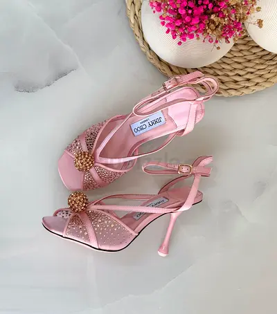 Jimmy Choo pink embellished high heel sandals, size available on request