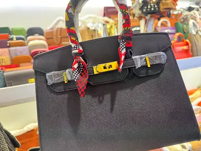 Hermes Black Leather Top Handle Handbag with Twilly Scarf