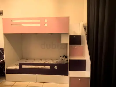 Bunk bed stairs with built-in storage drawers — pink  purple