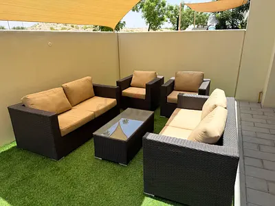Outdoor Rattan Sofa Set 6-Seater with new Cushions and Coffee Table