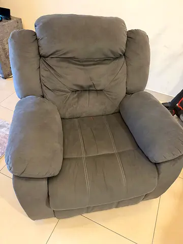 Single Grey Recliner Armchair - Comfortable Plush Seat