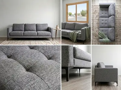 Modern 3-Seater Grey Fabric Sofa - Good Condition ( 2 Sofas . 3 seaters )