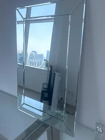 Large Rectangular Wall Mirror with Beveled Frame. Slight clip at bottom.
