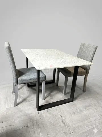 4 Seater 120x80cm Marble-top Dining Table with 2 + 2 Upholstered Chairs