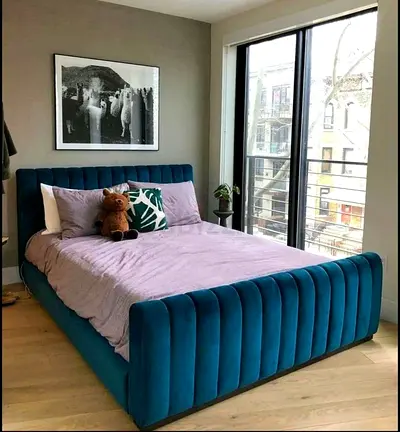 Plush Velvet King Bed Frame with Channel Tufting - Teal