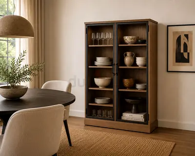 Modern Wooden Display Cabinet with Glass Doors