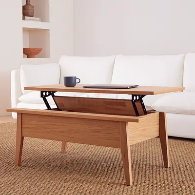 West Elm Solid Wood Rectangular Pop Up Coffee Table - Light Oak Finish