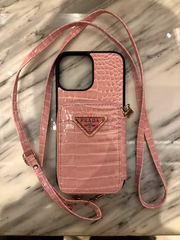 Pink croc-effect phone crossbody case with card pocket - Iphone 14 pro Max
