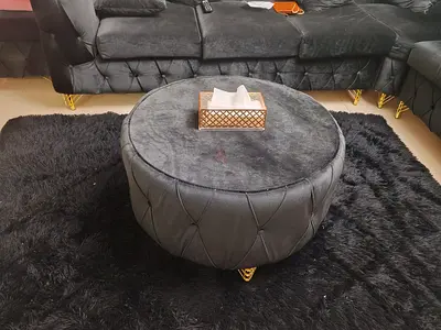 Round Velvet Ottoman Coffee Table with Gold Legs