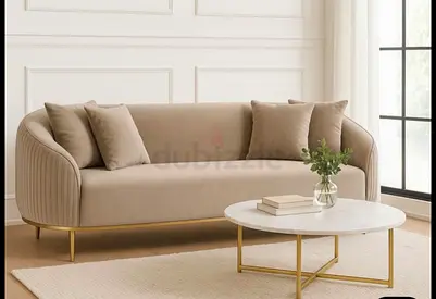 Modern Beige Velvet Curved Sofa