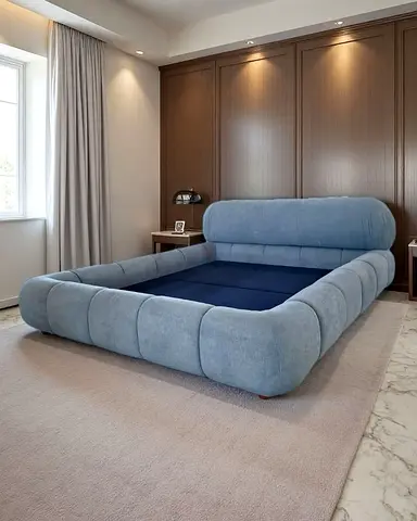 Modern Low-Profile Upholstered Bed Frame in Blue