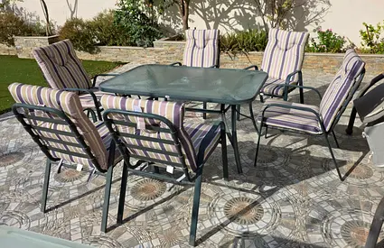 Outdoor 6-Seater Patio Dining Set with Cushioned Chairs and Glass Table from Danube home