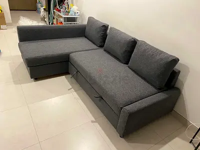 L-shaped Grey Fabric Sofa Bed with Storage (Right Chaise)