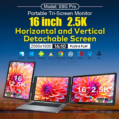16 Inch 2.5K Detachable Triple Portable Monitor HDMI Dual Display IPS USB C for Laptop Business Trad