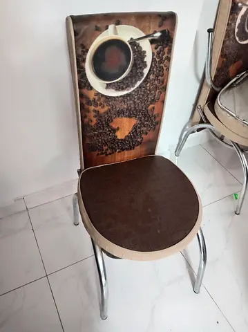 Set of 6 Dining Chairs with Coffee Bean Print table— Used