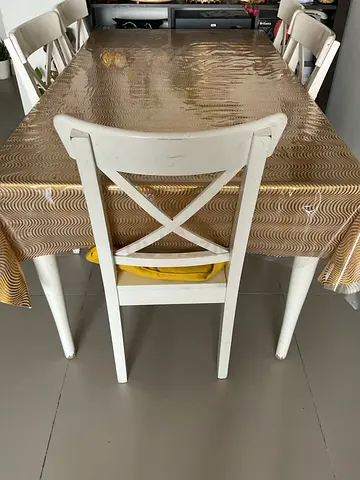 White Wooden Dining Set with 6 Chairs