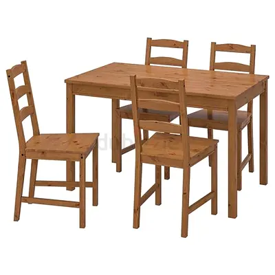 Solid Wood 4-Seater Dining Table with Chairs - Natural Finish