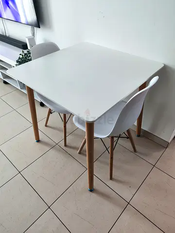 Dining Table  2 Chairs Set | White  Wood Dining Set