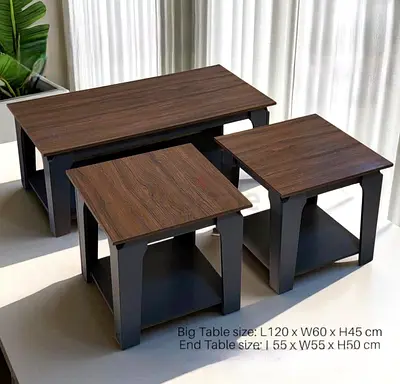 Wooden Nesting Coffee  End Tables Set (3-piece) - Dark Walnut Top