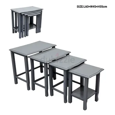 Set of 4 Nesting Side Tables / Stools - Grey, Compact Design