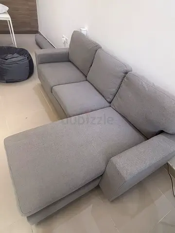 Light grey 3-seater L shaped fabric sofa