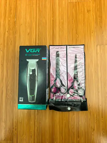 VGR hair clipper + barber scissors set