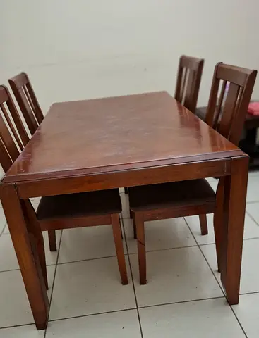 Solid Wood 6-Seater Dining Table with Chairs (Used)