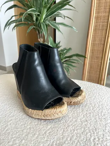 Balenciaga Black leather espadrille wedge mules - 35