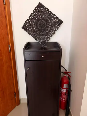Dark Wood Narrow Shoe Cabinet with Drawer - Good Condition