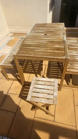 Outdoor Dining Table with 4 Benches - Weathered Finish
