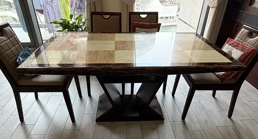 Marble Dining Table with 6 Leather Chairs - Immaculate condition