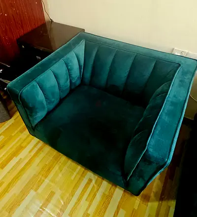 Teal Velvet Single-Seat Armchair, Good Condition