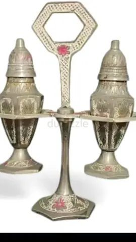 Antique Decorative Silver-Plated Salt and Pepper Set on Stand