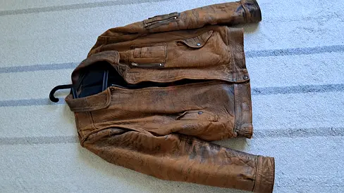 Leather biker jacket brown Patina (size L eur)