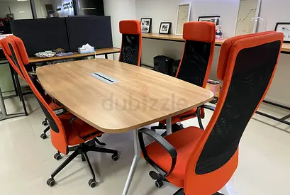 Complete Office Meeting Set: Premium Oak 6-8 Seater Table + 5 Office Chairs