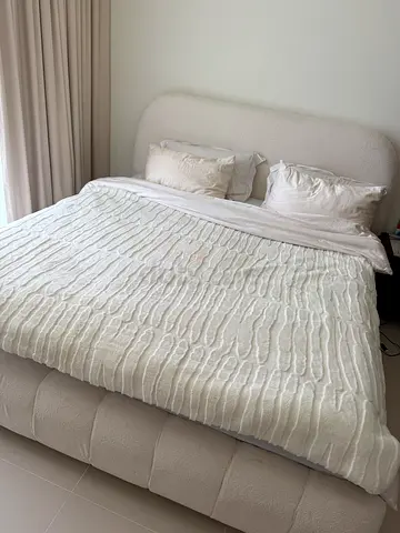 Modern upholstered King bed with headboard - cream With 200x180 Matress