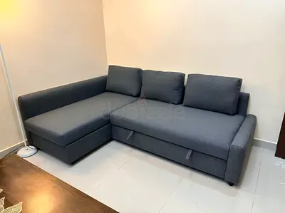 L-shaped Grey Fabric Sofa with Chaise - Good Condition