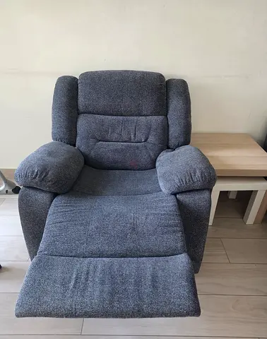 Grey Fabric Recliner Armchair with Footrest - Good Condition