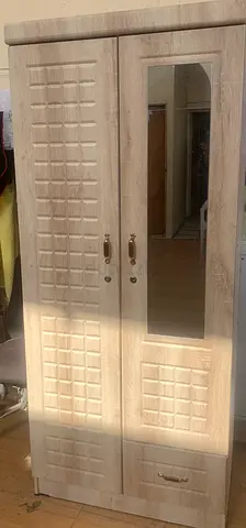 Two Door Wardrobe with Mirror in Light Wood Finish